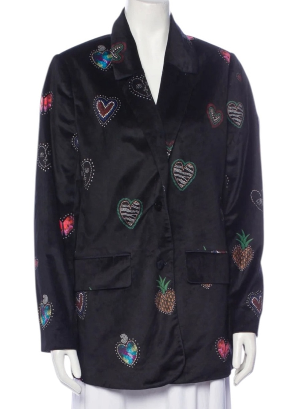Farm Rio Dark Hearts Velvet Blazer Large
